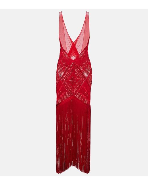 The Attico Red Besticktes Cocktailkleid Aus Tuell