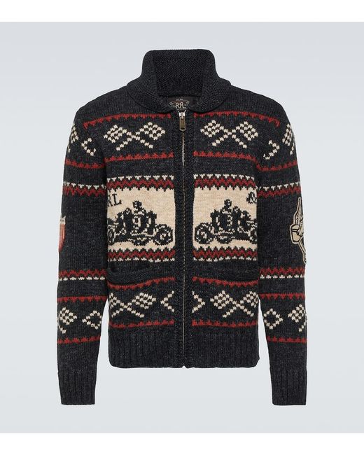 RRL Black Cotton And Wool Zip-up Cardigan for men