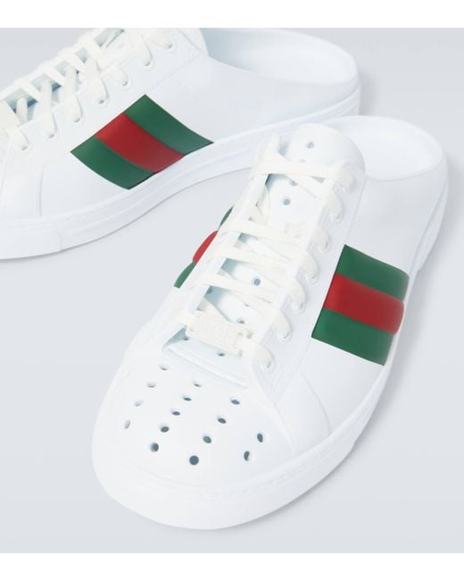 Gucci White Ace Striped Leather Mule for men