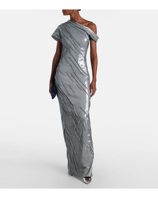Marmar Halim Gray Sequined Asymmetric Gown