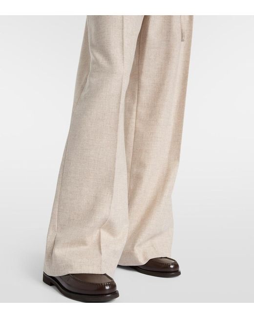 Brunello Cucinelli Natural Belted Wool And Cashmere Wide-Leg Pants