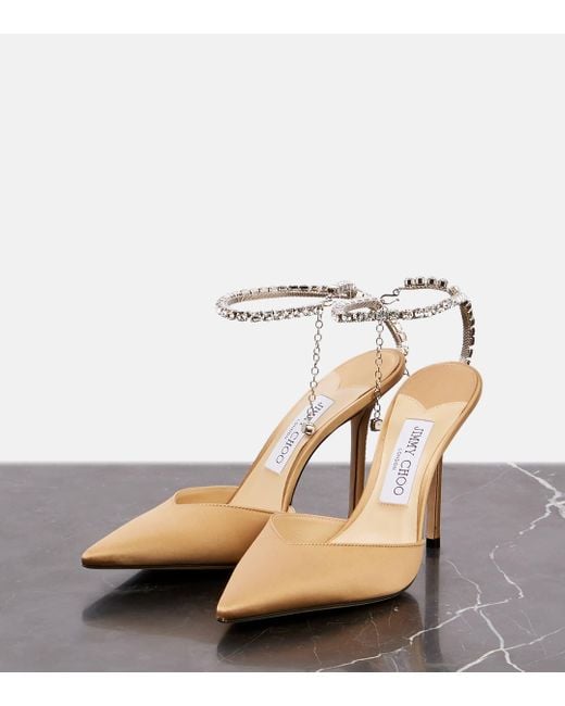 Jimmy Choo Natural Saeda 100 Embellished Satin Pumps