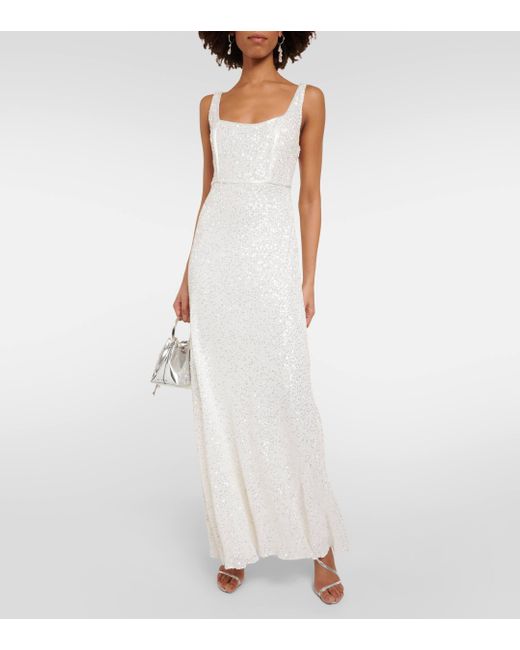 Rixo White Bridal Megan Sequined Maxi Dress