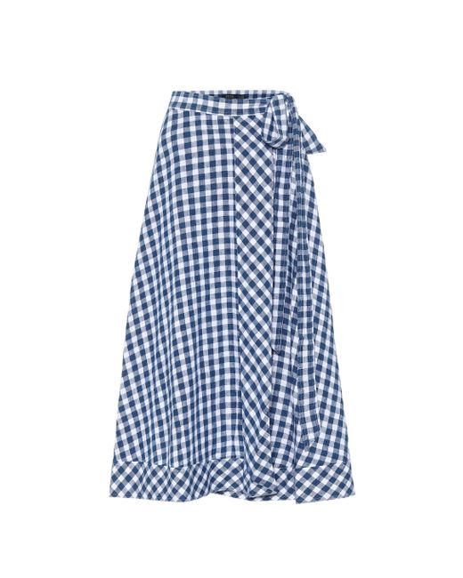 Polo Ralph Lauren Blue Gingham Linen Wrap Midi Skirt