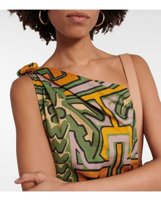 Johanna Ortiz Metallic Printed One-shoulder Cotton Midi Dress