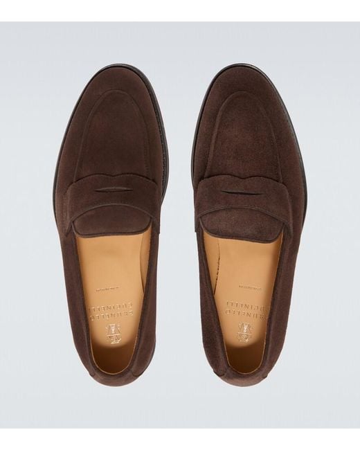 Brunello Cucinelli Brown Suede Penny Loafers for men