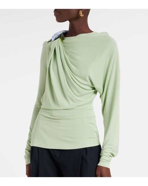 Victoria Beckham Green Draped Jersey Top