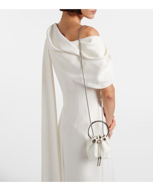 Jimmy Choo White Bon Bon Micro Lace Bucket Bag