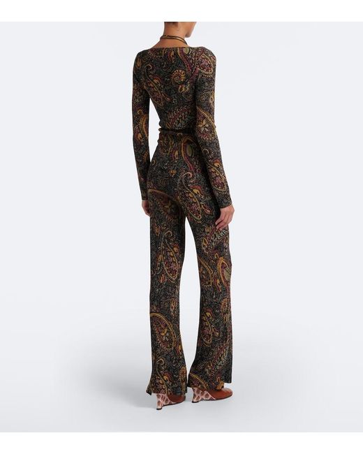 Etro Gray Paisley Jacquard Flared Pants