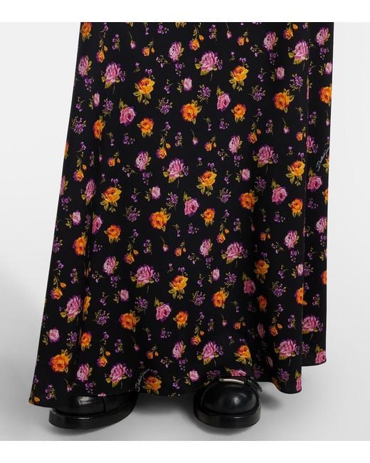 Dolce & Gabbana Black Floral Silk-Blend Charmeuse Maxi Skirt