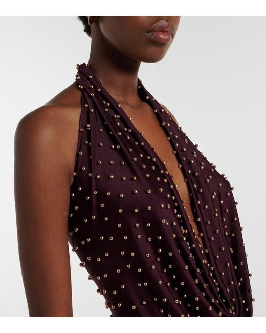 The New Arrivals Ilkyaz Ozel Purple Agel Embellished Halterneck Gown