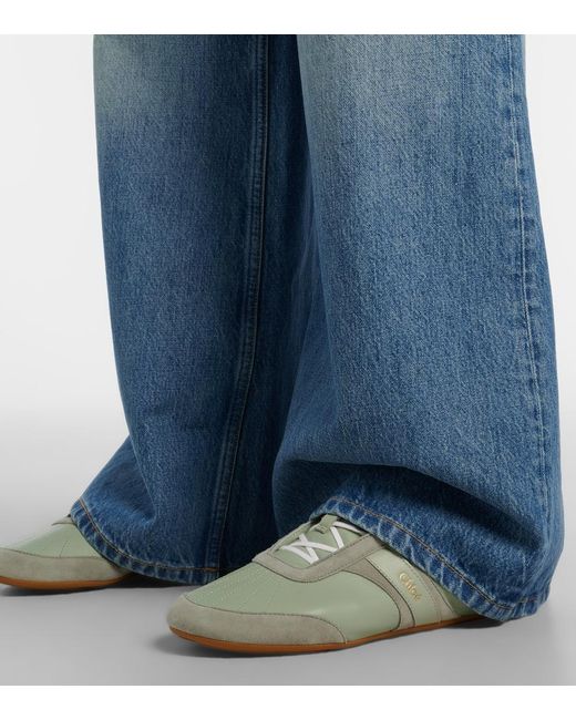 Chloé White Kick Leather-Trimmed Sneakers