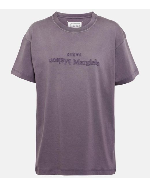 T-shirt in jersey di cotone con logo di Maison Margiela in Purple
