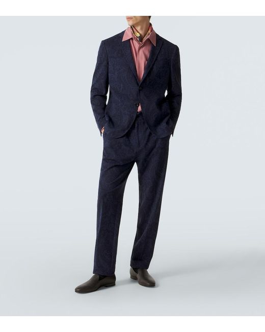 Etro Blue Printed Jersey Blazer for men