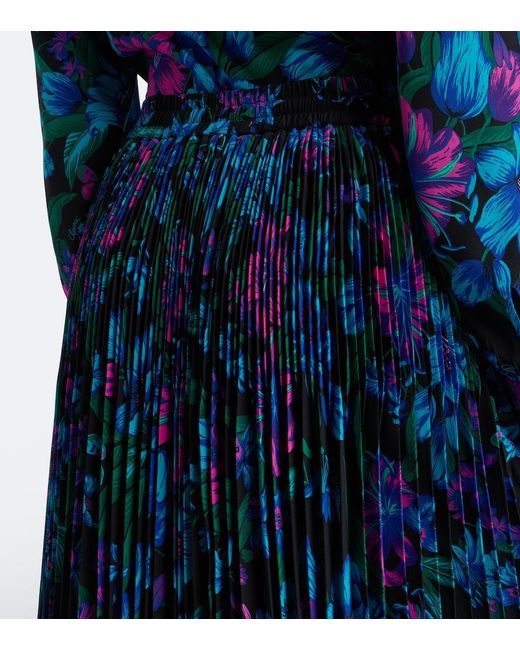 Gucci Blue Floral Plisse Silk Crepe De Chine Midi Skirt