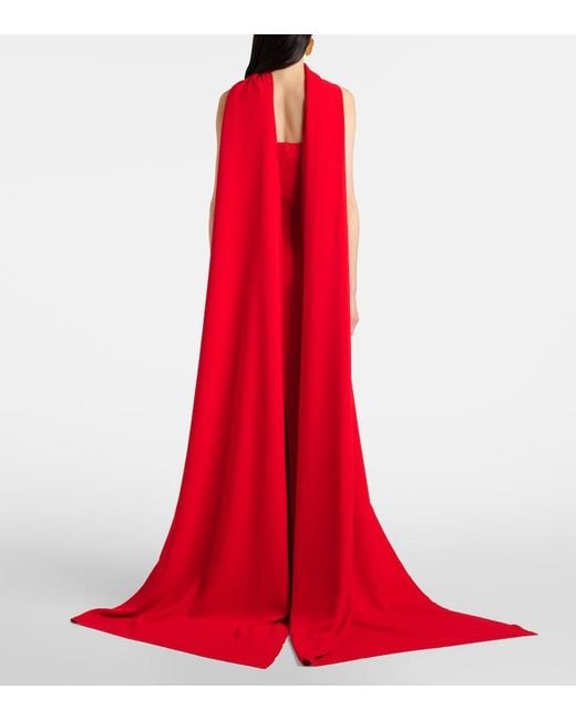 Solace London Red Ainhoa Scarf-Detail Crepe Gown