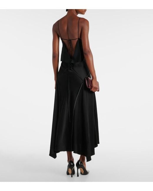 Victoria Beckham Black Lace-Trimmed Crepe Satin Slip Dress