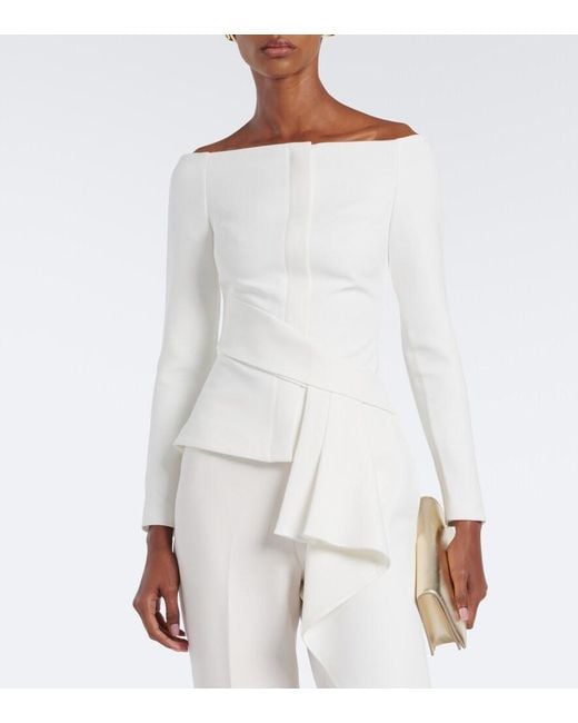 Roland Mouret White Asymmetric Off-Shoulder Crepe Jacket