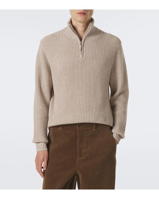 Allude Natural Wool And Cashmere Half-Zip Sweater for men