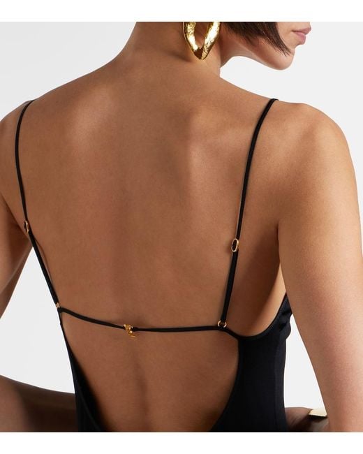 Saint Laurent Black Cassandre Jersey Midi Dress