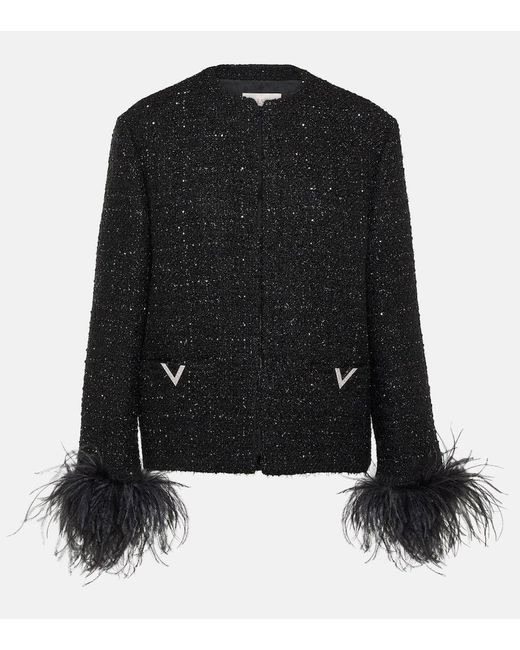 Chaqueta de tweed con plumas Valentino de color Black