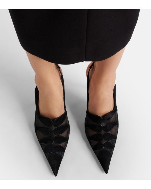 Christian Louboutin Black Circus Max Suede And Mesh Slingback Pumps