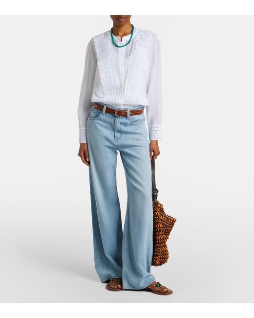 Veronica Beard White Clermont Broderie Anglaise Cotton-Blend Shirt