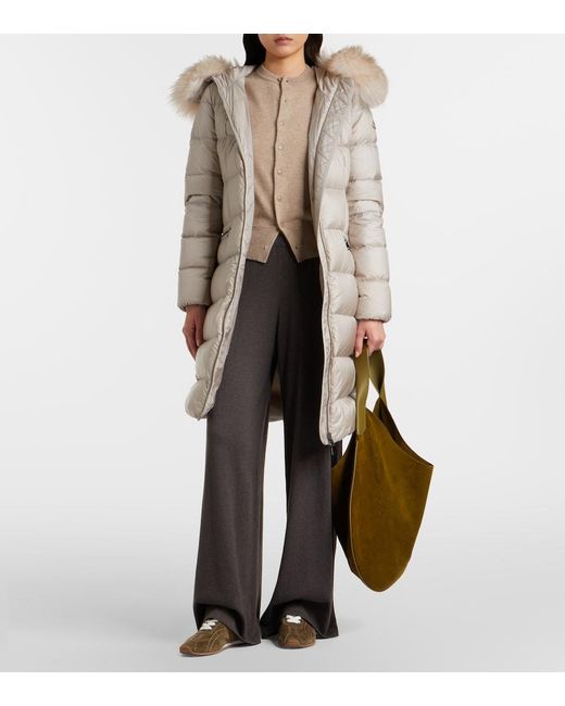 Moncler Natural Boedic Shearling-Trimmed Down Coat