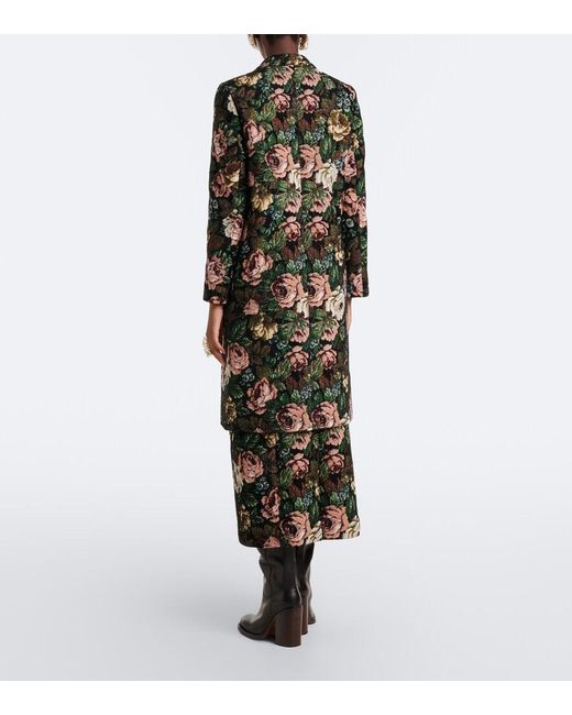 Dries Van Noten Black Floral Jacquard Coat