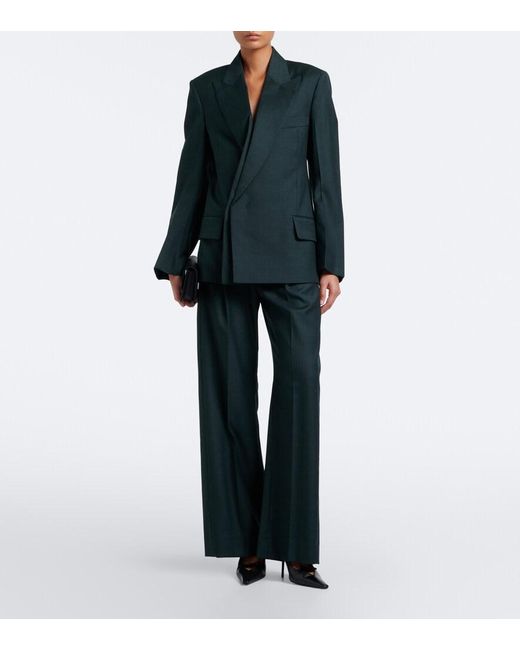 Victoria Beckham Blue Ethel Virgin Wool Wide-Leg Pants