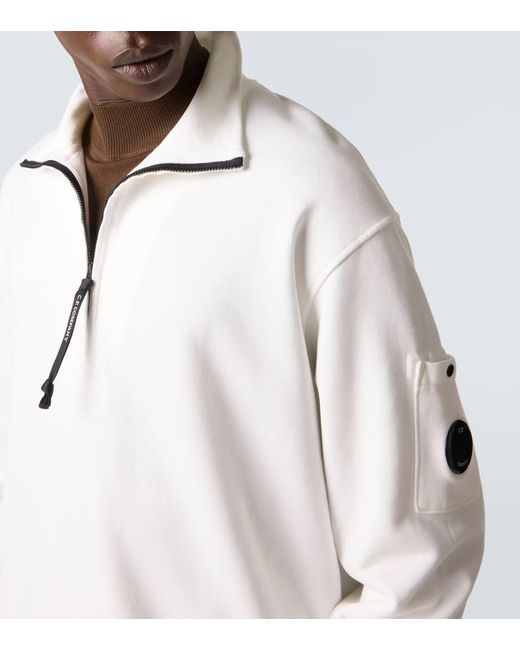 C P Company White Lens Cotton Half-Zip Sweatshirt for men