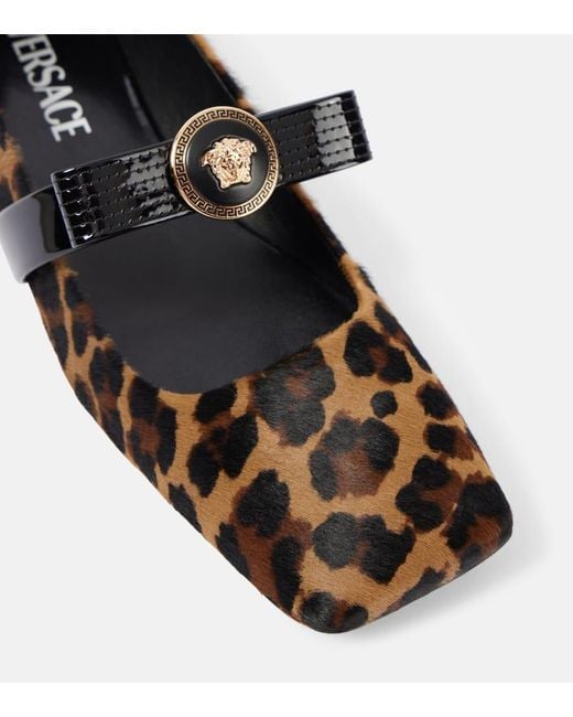 Versace Black Gianni Ribbon Calf Hair Mary Jane Flats