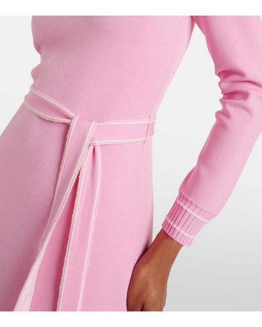 Monique Lhuillier Pink Belted Knitted Midi Dress