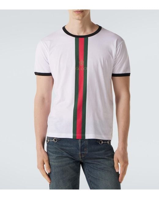 Gucci White Web Stripe Cotton T-Shirt for men