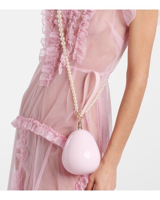 【Simone Rocha】 Egg Micro leather-trimmed crossbody bag Egg Micro leather-trimmed crossbody bag in pink - Simone