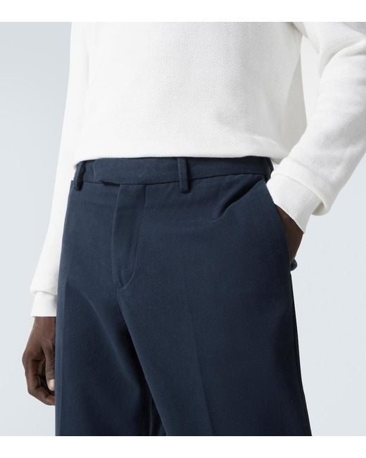 Thom Sweeney Blue Cotton Twill Slim Pants for men