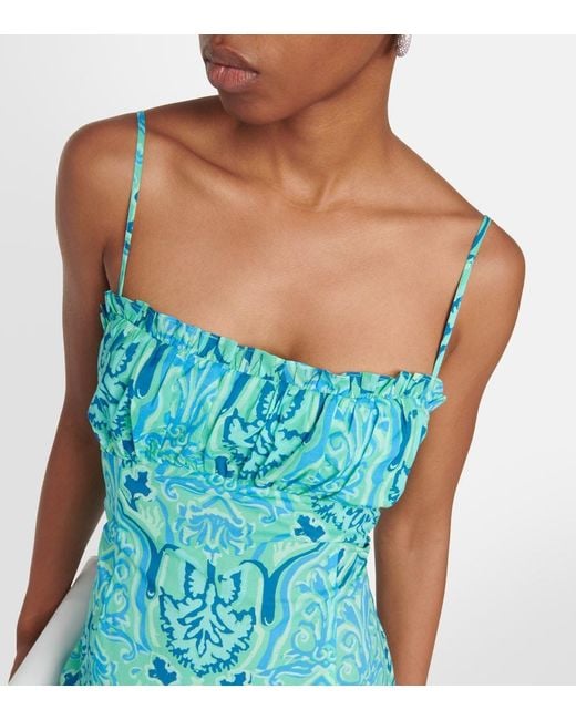 Rixo Blue Sorcha Printed Cotton Midi Dress