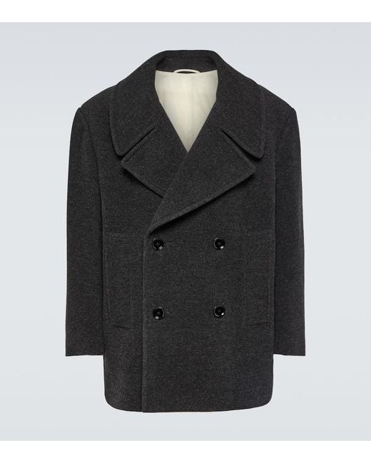 Lemaire Black Double-breasted Wool Peacoat for men