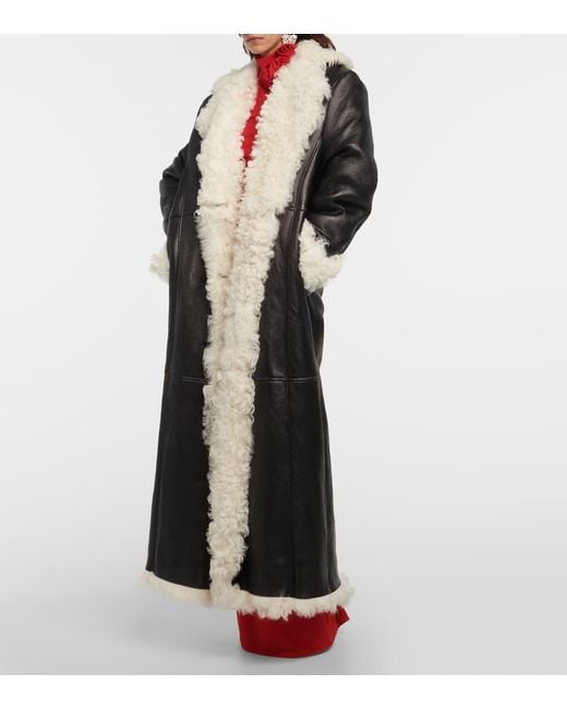 Cappotto in pelle con shearling di Magda Butrym in Black