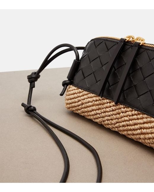 Bottega Veneta Black Concert Leather And Raffia Shoulder Bag