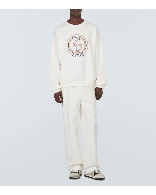 Gucci White Cotton Jersey Sweatshirt With Embroidery for men