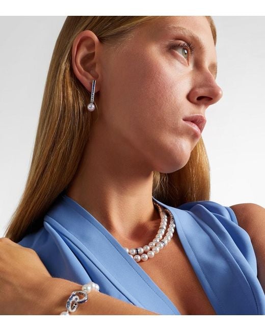 Pendientes De Oro Blanco De 18 Ct Con Perlas Y Zafiros Mikimoto de color White