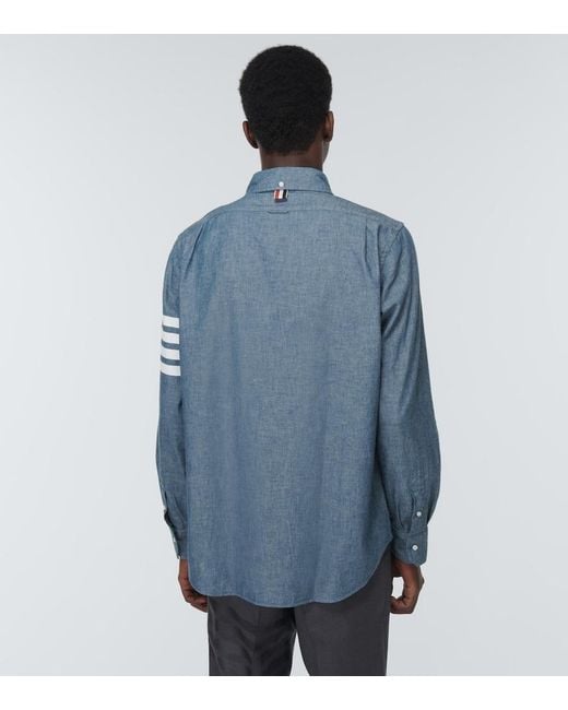 Thom Browne Blue 4-Bar Chambray Shirt for men