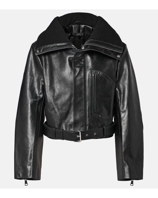 Victoria Beckham Black Cropped-Bikerjacke Aus Leder