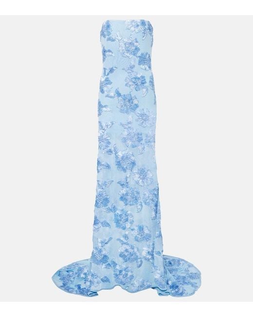 ROTATE BIRGER CHRISTENSEN Blue Alberty Floral-applique Mesh Gown