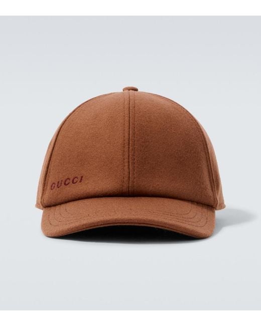 Gucci Brown Logo Wool Baseball Cap for men