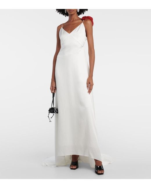 Magda Butrym White Rosette Embellished Slip Gown