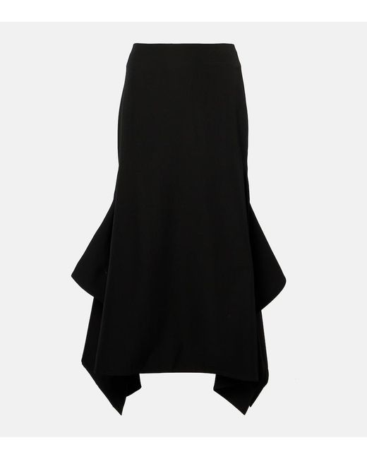 Erdem Black Draped Virgin Wool Midi Skirt
