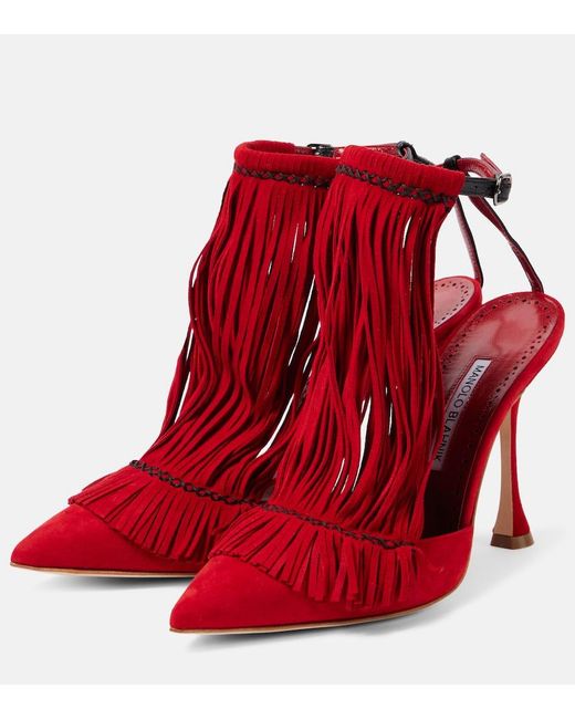 Manolo Blahnik Red Fiki 105 Suede Pumps