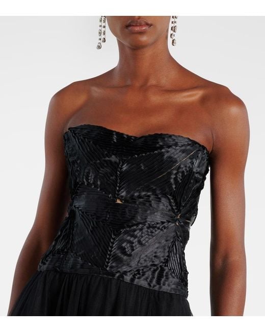 Costarellos Black Tulle Bustier Gown